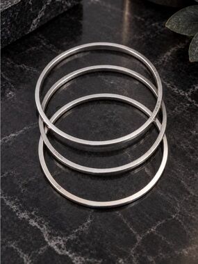 Three Heavy 925 Sterling Silver Plain Bangle Bracelets 7.75" Across 2.5"